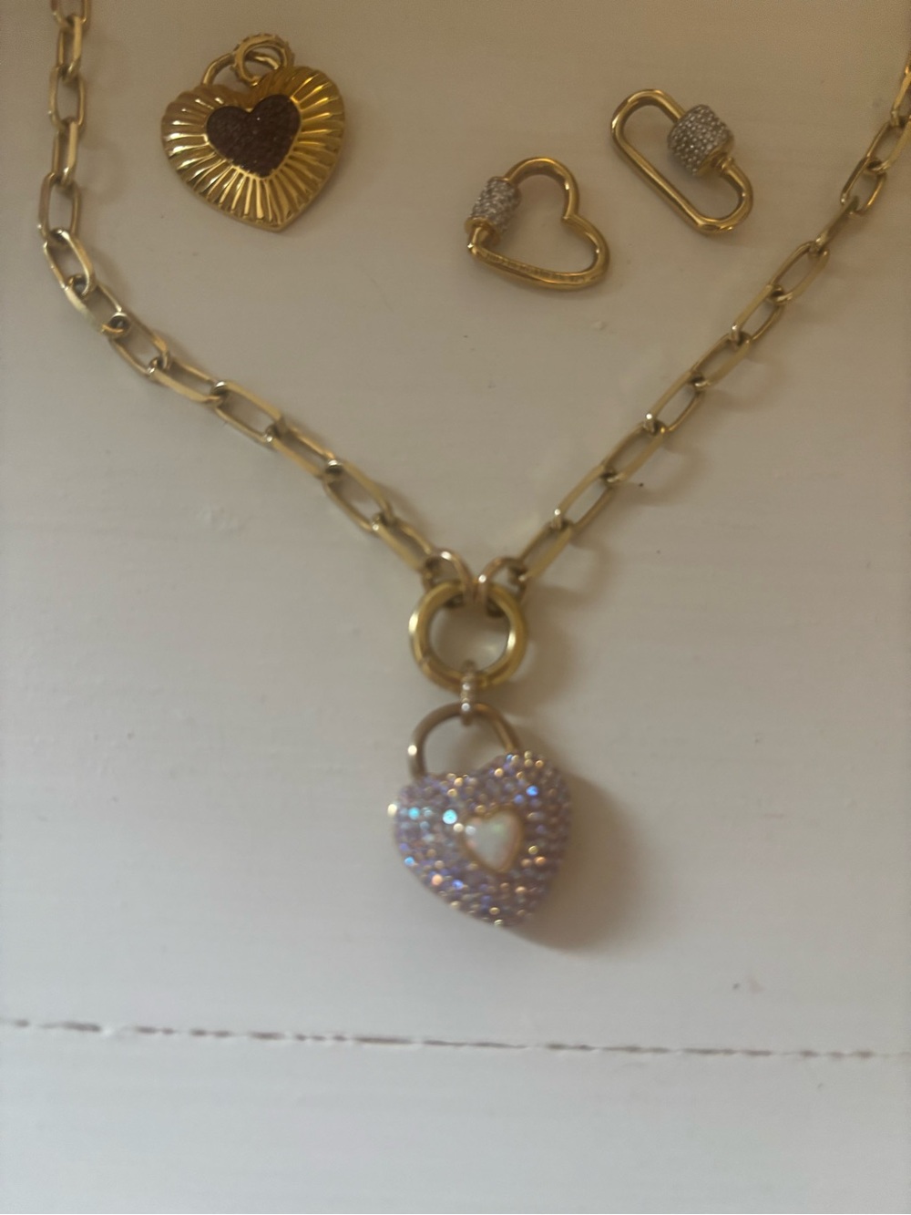 Hillberg and Berk chain clip necklace and heart charms 14k gold